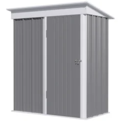 Outsunny 5' X 3' Steel Outdoor Storage Shed, Small Lean-to Shed For Garden, Tools, Tiny Metal Garage, Floor Base, Shelf, Lock, Gray -Outsunny GUEST 7e2b9a34 1c46 497b a8dd 0e76a6962422