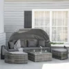 Outsunny Outdoor Round Daybed 4 Pieces Wicker Outdoor Rattan Sofa With Canopy, Cushions, Pillows Patio Bed Sets For Garden Backyard