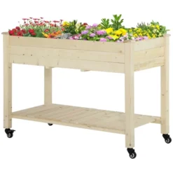 Outsunny 47" X 21" Raised Garden Bed, Elevated Wooden Planter Box W/ Lockable Wheels, Storage Shelf, And Bed Liner For Backyard, Patio -Outsunny GUEST 7ecfe63c 37ce 4980 b2c6 23d7076de49e