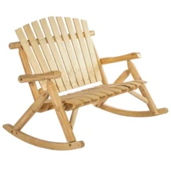 Outsunny Outdoor Adirondack Rocking Chair With Log Slatted Design, 2-Seat Patio Wooden Rocker Loveseat With High Back For Lawn Backyard Garden -Outsunny GUEST 7fc65eec fade 46d0 8e6a dac82659b9a1