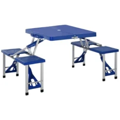 Outsunny Portable Foldable Camping Picnic Table Set With Four Chairs And Umbrella Hole, 4-Seats Aluminum Fold Up Travel Picnic Table -Outsunny GUEST 8042137e c0c4 4df6 9895 43f0e5bf6d5a
