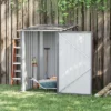 Outsunny 3.3' X 3.4' Lean-to Garden Storage Shed, Small Outdoor Galvanized Steel Tool House With Lockable Door For Patio, Backyard, Lawn, Gray