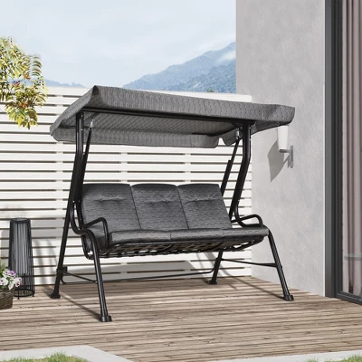 Outsunny 3-Person Patio Porch Swing With Adjustable Canopy For Adults, Steel Frame, Tufted Cushions, Armrests 1 Outsunny 3-Person Patio Porch Swing With Adjustable Canopy For Adults, Steel Frame, Tufted Cushions, Armrests