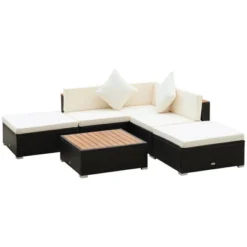 Outsunny 6 Piece Patio Furniture Set, Outdoor Rattan Sectional Sofa Couch With Chaise Lounge Sides, Coffee Table, Pillows & Cushions, Wood Trim, Gray -Outsunny GUEST 83a09981 a6c9 49d7 b750 3c5ba354514e