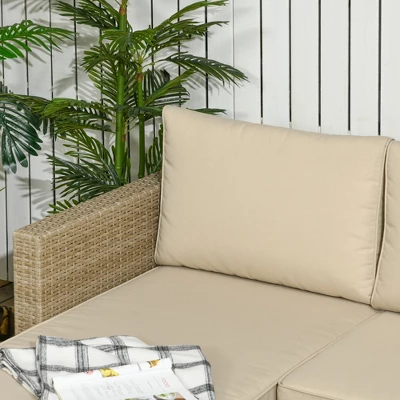 Outsunny 3 Piece Patio Furniture Set, Rattan Outdoor Sofa Set With Chaise Lounge & Loveseat, Soft Cushions, Storage, Table, Sectional Couch, Khaki 3 Outsunny 3 Piece Patio Furniture Set, Rattan Outdoor Sofa Set With Chaise Lounge & Loveseat, Soft Cushions, Storage, Table, Sectional Couch, Khaki - Image 3