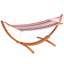 Outsunny 10' Hammock With Wood Stand, Rainbow Bed, Heavy Duty Roman Arc Hammock For Single Person For Patio Backyard Balcony Porch -Outsunny GUEST 8831cd41 03df 4b3b becd 6c3da836fd81