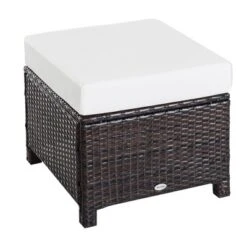 Outsunny 20" Outdoor Ottoman, PE Plastic Rattan Wicker, Fade-Resistant Patio Footrest With Soft Cushion, Steel Frame -Outsunny GUEST 884bcaea bb73 48f9 a67c ccf6dbd1b2c8