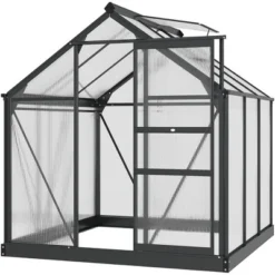 Outsunny Polycarbonate Greenhouse, Heavy Duty Outdoor Aluminum Walk-in Green House Kit With Vent & Door For Backyard Garden, Gray -Outsunny GUEST 88fc0eff 9b72 4fd8 bf2e 4558428b9bb2