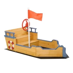 Outsunny Wooden Kids Pirate Sandbox, Outdoor Sandboat With Bench Seats, Storage, Non-Woven Fabric Cloth For Backyard, Lawn -Outsunny GUEST 8905a11c be9f 4b4b a1f7 02ea32650e02
