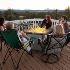 Outsunny 31.5" Gas Fire Pit Table With Glass Rocks, Glass Wind Guard, Waterproof Cover, 50,000 BTU Fire Table, Brown