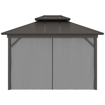 Outsunny 10' X 12' Metal Hardtop Gazebo With Mesh Sidewalls & Curtains, Double Roof Pavilion For Patio, Backyard, Deck, Porch, Gray 4 Outsunny 10' X 12' Metal Hardtop Gazebo With Mesh Sidewalls & Curtains, Double Roof Pavilion For Patio, Backyard, Deck, Porch, Gray - Image 4