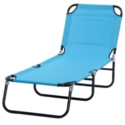 Outsunny Foldable Outdoor Chaise Lounge Chair, 5-Level Reclining Camping Tanning Chair With Strong Oxford Fabric For Beach, Patio, Pool, Sky Blue -Outsunny GUEST 89ffdafe 8f9d 4ab3 ab13 d496cb815ae7