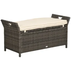 Outsunny Outdoor PE Rattan Two-In-One Storage Bench, Patio Wicker Large Capacity Footstool Rectangle Basket Box W/ Handles & Cushion -Outsunny GUEST 8a034c2f 467a 464d 940c d84c41497ff4