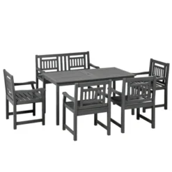 Outsunny 6 Piece Patio Dining Set, Outdoor Poplar Wood Furniture Set, Umbrella Hole Table And Chairs With Bench, Dark Gray -Outsunny GUEST 8a0429f0 6fef 4c40 a987 dd3b1548f97c
