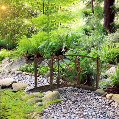 Outsunny 3.4FT Metal Arch Zen Garden Bridge With Safety Siderails, Decorative Footbridge, Delicate Floral Scrollwork For Stream, Fish Pond, Brown 1 Outsunny 3.4FT Metal Arch Zen Garden Bridge With Safety Siderails, Decorative Footbridge, Delicate Floral Scrollwork For Stream, Fish Pond, Brown