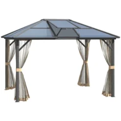 Outsunny Hardtop Polycarbonate Gazebo Canopy Aluminum Frame Pergola With Top Vent And Netting For Garden, Patio, Grey -Outsunny GUEST 8b12a23b 5b99 43bd aa55 2bb34b136998