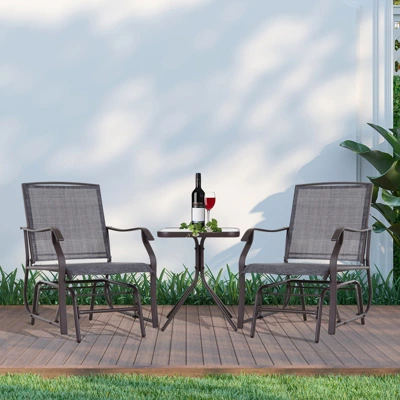 Outsunny 3 Pcs Outdoor Gliders Set Bistro Set With Glass Top Table For Patio, Garden, Backyard, Lawn, Gray 1 Outsunny 3 Pcs Outdoor Gliders Set Bistro Set With Glass Top Table For Patio, Garden, Backyard, Lawn, Gray