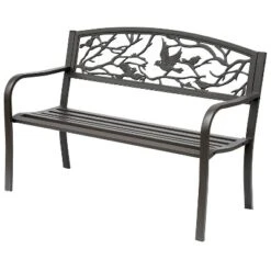 Outsunny 50" Vintage Animal Pattern Garden Cast Iron Patio Bench, Outdoor Furniture Loveseat Chair With Backrest And Armrest For Yard, Lawn, Brown -Outsunny GUEST 8c17bf68 9f01 416e 89fc 58ebdf875011