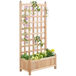 Outsunny Raised Garden Bed With Trellis Board Back & Strong Wooden Design & Materials -Outsunny GUEST 8c736ca2 9d9c 4b1d 99a8 bb048f755445