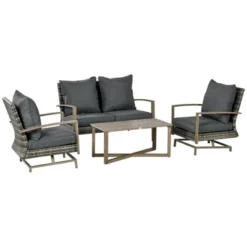 Outsunny Patio Furniture Set, 4 Piece Outdoor Rattan Conversation Set With 2 Rocking Chairs, Cushions, Loveseat Sofa & Coffee Table -Outsunny GUEST 8c91ecf3 8b2b 4436 a189 3f06239d8924