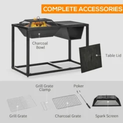 Outsunny 4-in-1 Fire Pit, BBQ Grill, Ice Bucket, Garden Table, With Cooking Grate, Log Grate & Waterproof Cover, Fireplace With Spark Screen & Poker -Outsunny GUEST 8d89d2e7 cbf7 4b3c 836b 05947f087e02