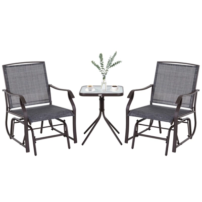 Outsunny 3 Pcs Outdoor Gliders Set Bistro Set With Glass Top Table For Patio, Garden, Backyard, Lawn, Gray 3 Outsunny 3 Pcs Outdoor Gliders Set Bistro Set With Glass Top Table For Patio, Garden, Backyard, Lawn, Gray - Image 3