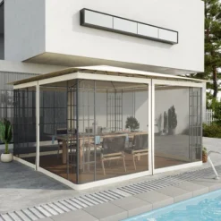 Outsunny 12' X 12' Replacement Mesh Sidewall Netting For Patio Gazebos And Canopy Tents With Zippers (Sidewall Only), Cream