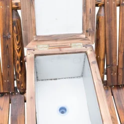 Outsunny Wooden Double Adirondack Chair Loveseat With Inset Ice Bucket, Table, Rustic Look, & Weather-Resistant Varnish -Outsunny GUEST 907d9241 9cef 4304 90f1 f1393b22122b