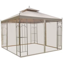 Outsunny 10' X 10' Steel Outdoor Patio Gazebo Canopy With Removable Mesh Curtains, Display Shelves, & Steel Frame -Outsunny GUEST 90f5c08e dea2 48fc 81ed 1913f8c2febd