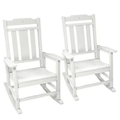 Outsunny 2 Pc Outdoor Rocking Chair, Traditional Slatted Porch Rocker With Armrests, Waterproof HDPE, Light Gray -Outsunny GUEST 91525340 2b2d 44fa bf30 e45843e522c0