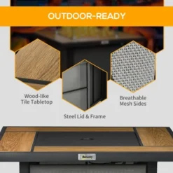 Outsunny 31.5" Gas Fire Pit Table With Glass Rocks, Glass Wind Guard, Waterproof Cover, 50,000 BTU Fire Table, Brown -Outsunny GUEST 92b7758f 58cf 4a37 998f 6f2d3bbbfaf6