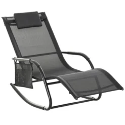 Outsunny Outdoor Rocking Recliner, Sling Sun Lounger With Removable Headrest And Side Pocket For Garden, Patio And Dec -Outsunny GUEST 92f6769f 387e 474c a848 a9c29549d083
