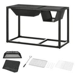 Outsunny 4-in-1 Fire Pit, BBQ Grill, Ice Bucket, Garden Table, With Cooking Grate, Log Grate & Waterproof Cover, Fireplace With Spark Screen & Poker -Outsunny GUEST 930d55a3 a4fd 45a8 883a 8752135254df