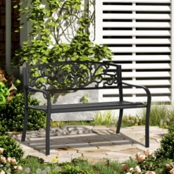 Outsunny 50" Blossoming Pattern Garden Decorative Patio Park Bench With Beautiful Floral Design & Relaxing Comfortable Build
