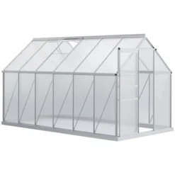 Outsunny Aluminum Greenhouse, Polycarbonate Walk-in Garden Greenhouse Kit With Adjustable Roof Vent, Rain Gutter And Sliding Door For Winter, Silver -Outsunny GUEST 97df2326 6cde 49c4 bf0e dac18e0f2f93