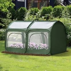 Outsunny 8' X 4' X 4' Portable Pop Up Greenhouse, Garden Canopy Hot House, 4 Zipper Doors For Growing Tropical Plants, Flowers, Herbs,
