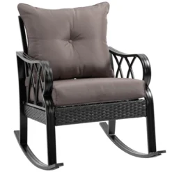 Outsunny Outdoor Wicker Rocking Chair With Padded Cushions, Aluminum Furniture Rattan Porch Rocker Chair W/ Armrest For Garden, Patio, And Backyard -Outsunny GUEST 99d0b7e9 07ef 4be6 a9f6 2dcbfbd66ea5