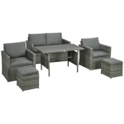 Outsunny Patio Dining Set, PE Rattan Furniture With 2 Chairs With Cushions & Outdoor Loveseat Sofa, Woodgrain Slatted Dinner Table, Mixed Gray -Outsunny GUEST 99e07553 59b3 437d ba1a f472759b4cf7