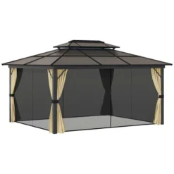 Outsunny 11x15 Hardtop Gazebo With Aluminum Frame, Polycarbonate Gazebo Canopy With Ceiling Hooks, Curtains And Netting, Beige -Outsunny GUEST 9a1a7c2e a7bd 40af a605 3b8f2f745ec1