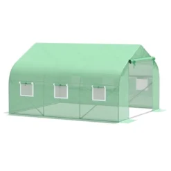 Outsunny 12' X 10' X 7' Outdoor Walk-In Tunnel Greenhouse Hot House With Roll-up Windows, Zippered Door, PE Cover, Green -Outsunny GUEST 9a7a1db7 6a10 4f06 95a4 5887809797b6