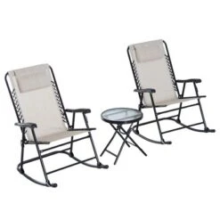 Outsunny 3 Piece Outdoor Rocking Bistro Set, Patio Folding Chair Table Set With Glass Coffee Table For Yard, Patio, Deck, Backyard -Outsunny GUEST 9b1f0d2f 3e0e 49e8 b9b8 69aea7311bd9
