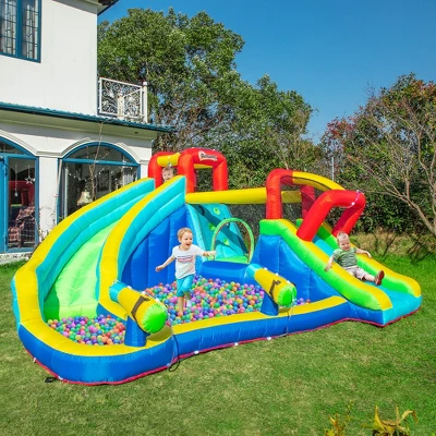 Outsunny 5-in-1 Inflatable Water Slide Kids Bounce House Water Park Includes Trampoline Slide Water Pool Cannon Climbing Wall With Carry Bag 1 Outsunny 5-in-1 Inflatable Water Slide Kids Bounce House Water Park Includes Trampoline Slide Water Pool Cannon Climbing Wall With Carry Bag
