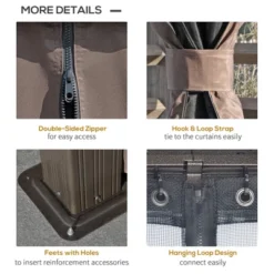 Outsunny Patio Gazebo 12' X 10', Netting & Curtains, Double Vented Steel Roof, Permanent Hardtop, Ceiling Hooks, Rust Proof Aluminum Frame, Dark Brown -Outsunny GUEST 9cba7888 9560 426d b106 0664e75c2756