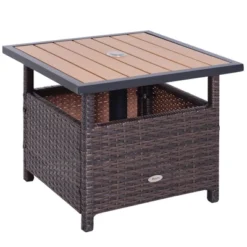 Outsunny 22'' Rattan Wicker Side Table With Steel Frame, Umbrella Insert Hole, Sand Bag For Outdoor, Patio, Garden, Backyard -Outsunny GUEST 9d7caf62 bee0 4e24 a80c f84e3b85099b