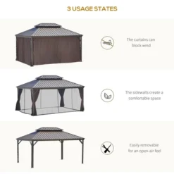 Outsunny Patio Gazebo 15.9' X 12', Netting & Curtains, 2 Tier Double Vented Steel Roof, Hardtop, Ceiling Hooks, Rust Proof Aluminum, Brown -Outsunny GUEST 9e1b73c6 1a93 4300 9a14 b85c748be585