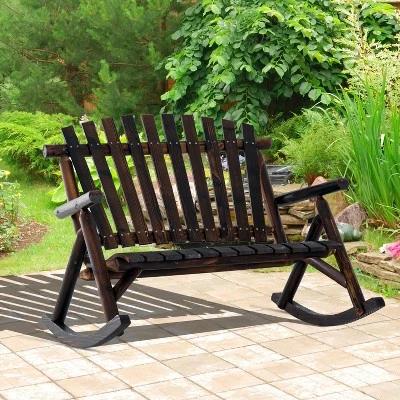 Outsunny Wooden Rocking Chair, Indoor Outdoor Porch Rocker With Slatted Design, High Back For Backyard, Garden 2 Outsunny Wooden Rocking Chair, Indoor Outdoor Porch Rocker With Slatted Design, High Back For Backyard, Garden - Image 2