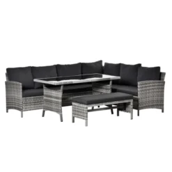 Outsunny 4 Pieces Patio Wicker Sofa Set, Outdoor PE Rattan Modern Furniture Set With Cushions & Dining Table, Bench For Garden, Backyard, Lawn -Outsunny GUEST 9ea6bbd4 56c4 4cab 98c5 13f17cc36533