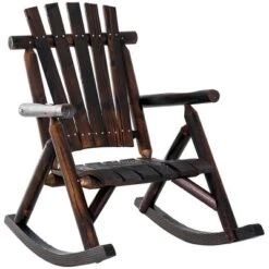 Outsunny Wooden Rustic Rocking Chair, Indoor Outdoor Adirondack Log Rocker With Slatted Design For Patio, Lawn -Outsunny GUEST a0771eba cec8 4679 b084 568b8ab39722