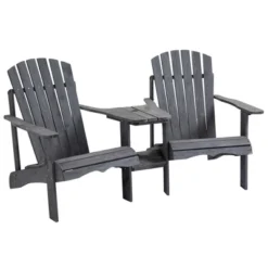 Outsunny Set Of 3 Wooden Adirondack Chairs, Outdoor Double Seat With Center Table And Umbrella Hole For Patio, Backyard, Deck, Fire Pit -Outsunny GUEST a24dfd8f da36 42e8 89c2 ef1929c46226