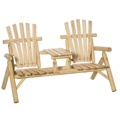 Outsunny Wood Adirondack Patio Chair Bench With Center Coffee Table, Perfect For Lounging And Relaxing Outdoors 9 Outsunny Wood Adirondack Patio Chair Bench With Center Coffee Table, Perfect For Lounging And Relaxing Outdoors - Image 9